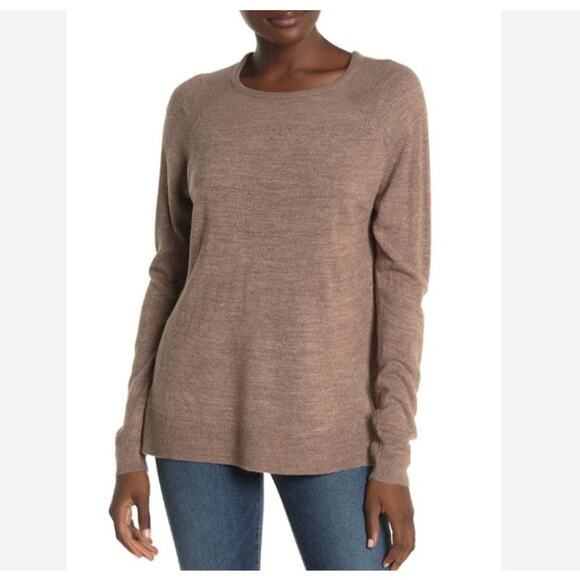 Nordstrom Soft Beige Knit Sweater Sz L Sweet Romeo Ribbed Relaxed Natural Earthy - Picture 1 of 6
